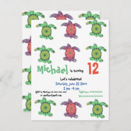 Zee schildpadden, verjaardagsfeestuitnodiging kaart