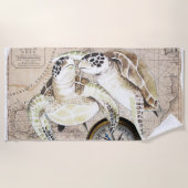 Zee schildpadden  Waterverf Collage Art Strandlaken (Voorkant)