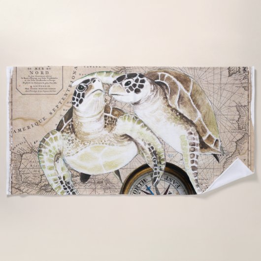 Zee schildpadden  Waterverf Collage Art Strandlaken (Voorkant)
