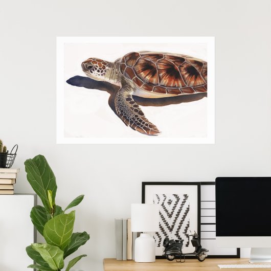 Zee Schildpadden Waterverf kunst Poster (Thuiskantoor)