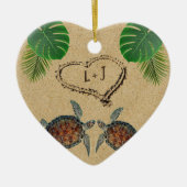 Zee, schildpadden, zand, hart en palmen keramisch ornament (Voorkant)