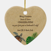 Zee, schildpadden, zand, hart en palmen keramisch ornament (Achterkant)