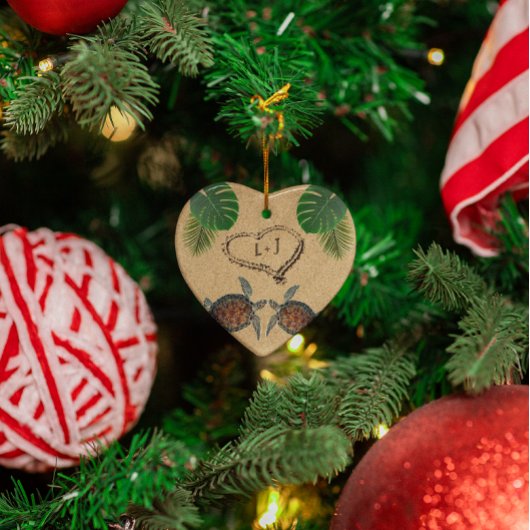 Zee, schildpadden, zand, hart en palmen, op maat g ornament