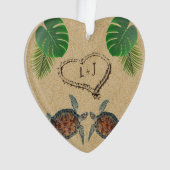 Zee, schildpadden, zand, hart en palmen, op maat g ornament (voorkant)