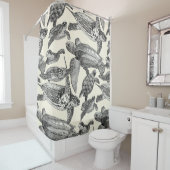 zee schildpadden zwart ivoor douchegordijn (In situ)
