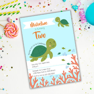 Zee schildpadje en verjaardagsfeestje kaart