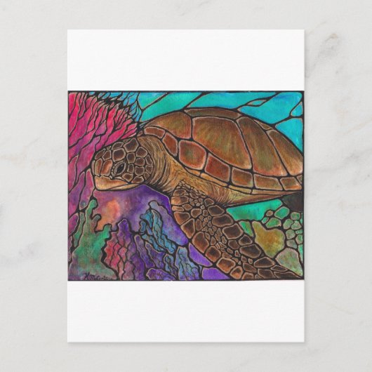 Zee schildpadkunst...geweldige gekleurde glazen st briefkaart (Voorkant)