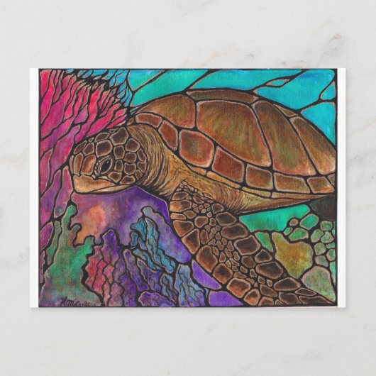 Zee schildpadkunst...geweldige gekleurde glazen st briefkaart (Voorkant)