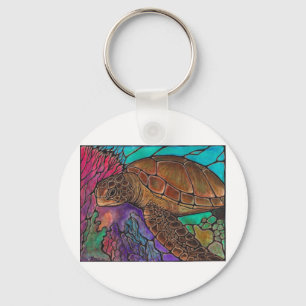 Zee schildpadkunst...geweldige gekleurde glazen st sleutelhanger