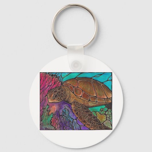 Zee schildpadkunst...geweldige gekleurde glazen st sleutelhanger (Voorkant)