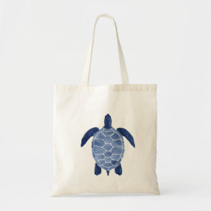 Zee schildpadontwerp in indigoeroe tote bag