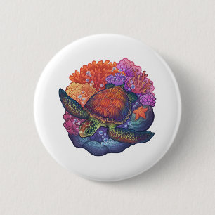 Zee schildpadreef ronde button 5,7 cm