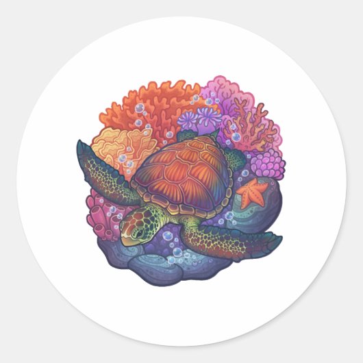 Zee schildpadreef ronde sticker (Voorkant)