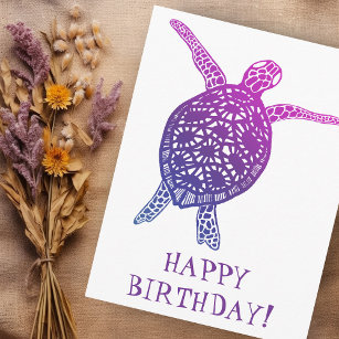 Zee schildpadschildpad HAPPY BIRTHDAY! Paars Briefkaart