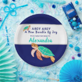 Zee Schildschildpad Blue Nautical Boy Baby Papieren Bordje (Feest)