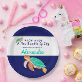 Zee Schildschildpad Blue Nautical Boy Baby Papieren Bordje (Feest)