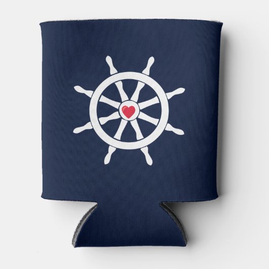 Zee schip helpt marineblauw wit rood zand blikjeskoeler (Voorkant)