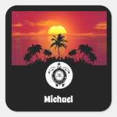 Zee Schroefschildpad Monogram Naam Markering Foto Vierkante Sticker (Voorkant)