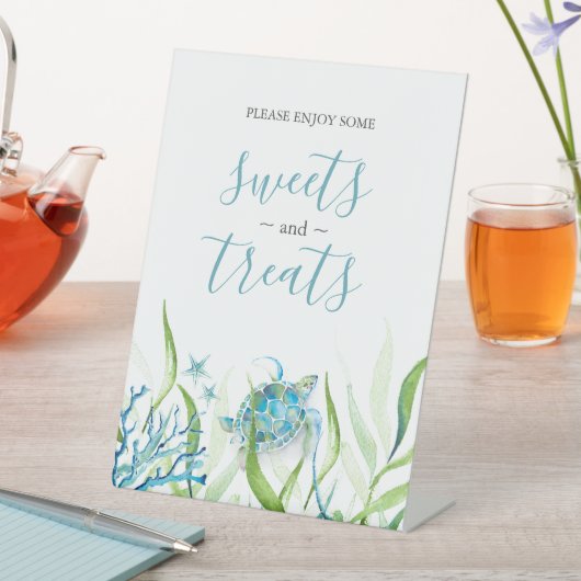 Zee Schroomblauw en Groene Dessert Tabletopteken Reclamebord Met Voetstuk (Insitu)