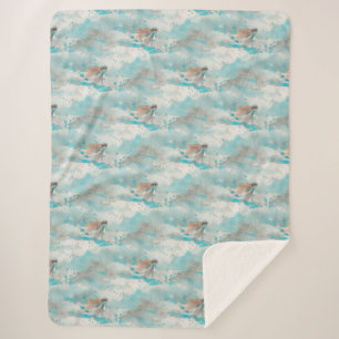 Zee Schrootschildpad Nautical Ocean Blue Waterverf Sherpa Deken