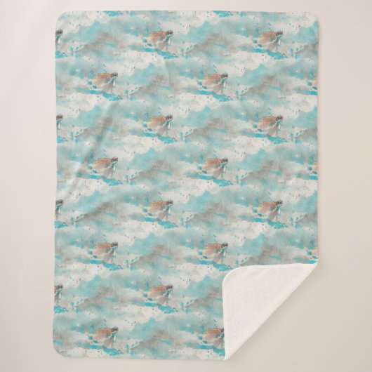Zee Schrootschildpad Nautical Ocean Blue Waterverf Sherpa Deken (Voorkant)