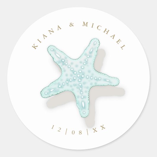 Zee Schuim Beach Wedding Starfish ID837 Ronde Sticker (Voorkant)