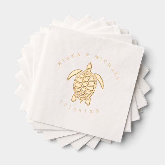Zee Schuim Beach Wedding Turtle ID837 Folie Servetten (Insitu (Gestapeld))