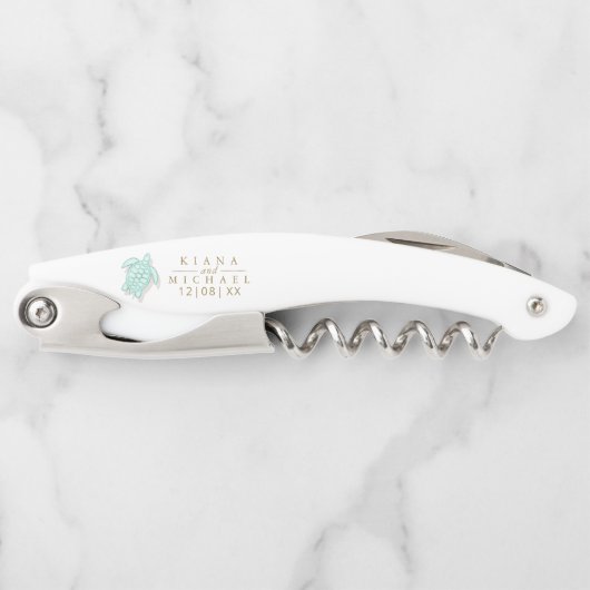 Zee Schuim Beach Wedding Turtle ID837 Kurkentrekker (Voorkant)