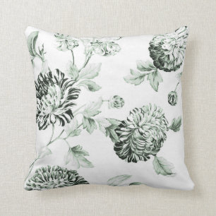 Zee Schuim Green & White Botanical Floral Toile No Kussen