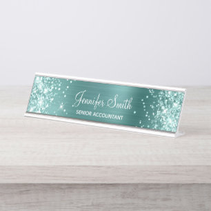 Zee Schuim Groen Glitter Nep Aqua Teal Folie Bureau Naambordje