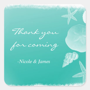 Zee schuim Groen Strand Zeeschelpen Bruiloft stick Vierkante Sticker
