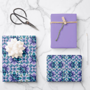 Zee-schuim Groen, Violet, Jade & Witte Tegel Patro Inpakpapier Vel