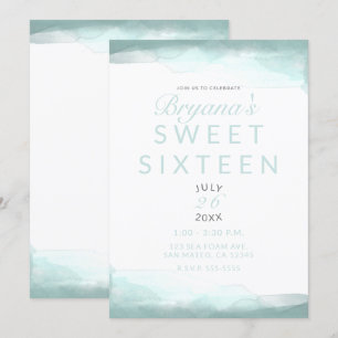 Zee Schuim Groene Waterverf Modern Chic Sweet 16 Kaart