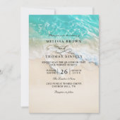 Zee Schuim Hart Strand Elegante QR Code Trouwen Kaart (Voorkant)