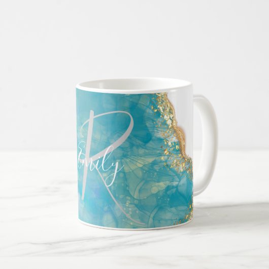 Zee SchuimAgate Marble Abstracte Name Monogram Koffiemok (Voorkant rechts)