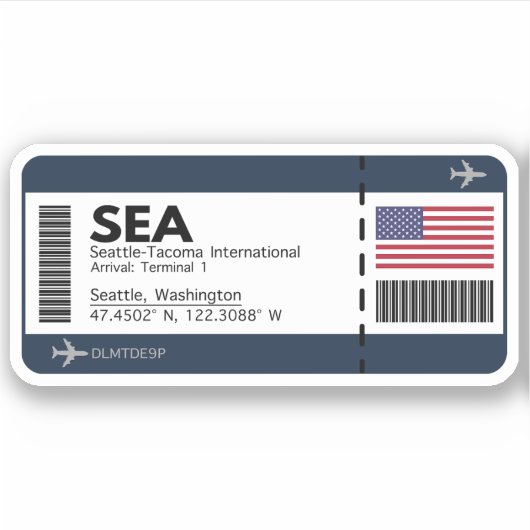 ZEE Seattle Boarding Pass - VS Ticket Sticker (Voorkant)