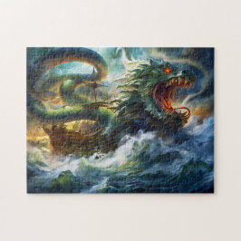 Zee Serpent Aanvalt Schip in Storm Fantasie Schild Legpuzzel