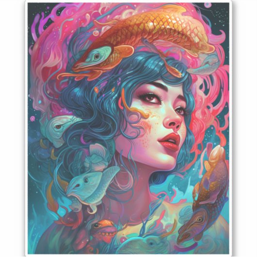 Zee Serpent Hair Lady Fantasy Art Sticker (Voorkant)