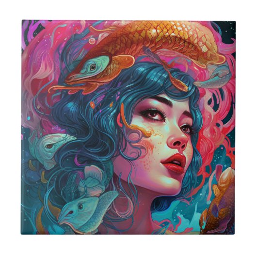 Zee Serpent Hair Lady Fantasy Art Tegeltje (Voorkant)