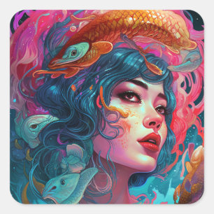 Zee Serpent Hair Lady Fantasy Art Vierkante Sticker