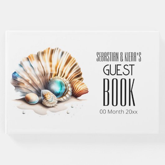 Zee shell 3D iriserende nautische strand schelpen Gastenboek (Voorkant)
