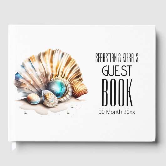 Zee shell 3D iriserende nautische strand schelpen Gastenboek (Voorkant)