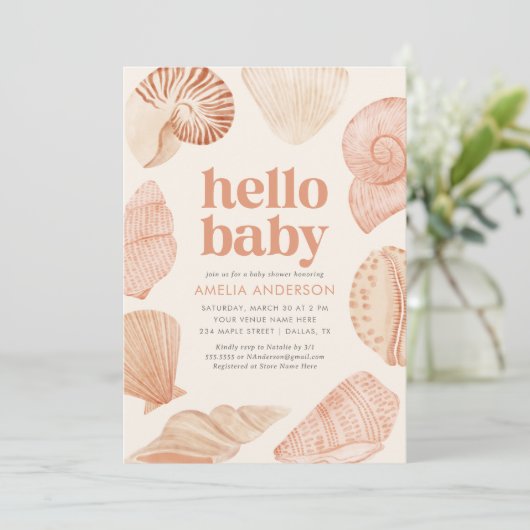 Zee Shell Beach Baby shower Kaart (Staand voorkant)