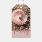 ZEE SHELL BEACH FOTO AFBEELDING OP BLEKE ZALM ROZE CADEAULABEL (Voorkant)