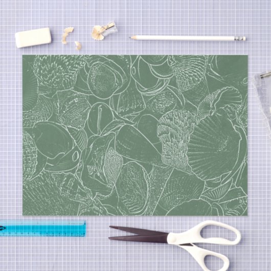 Zee Shell Beach Green White Decoupage Tissuepapier (Craft)