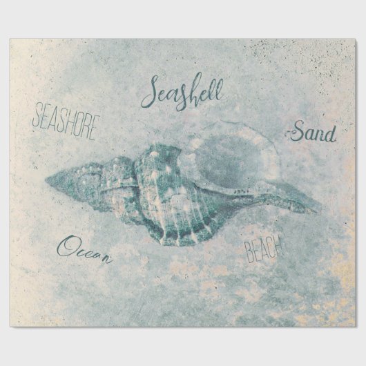 Zee Shell Blauwgroen Beige  Ocean Beach Script Cadeaupapier (Vlak)