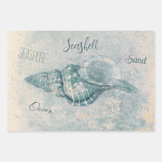 Zee Shell Blauwgroen Beige  Ocean Beach Script Inpakpapier Vel (Voorkant 2)