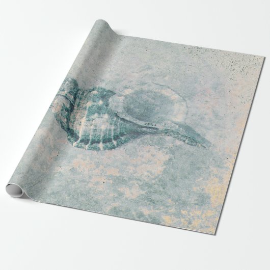 Zee Shell Blauwgroen Beige  Ocean Beach Textuur Cadeaupapier (Uitgerold)