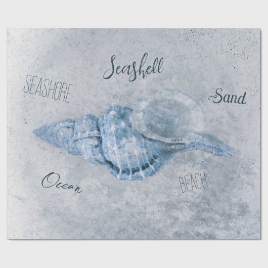Zee Shell Blue  Antiek Beach Ephemera Cadeaupapier (Vlak)
