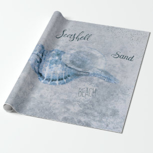 Zee Shell Blue  Antiek Beach Ephemera Cadeaupapier